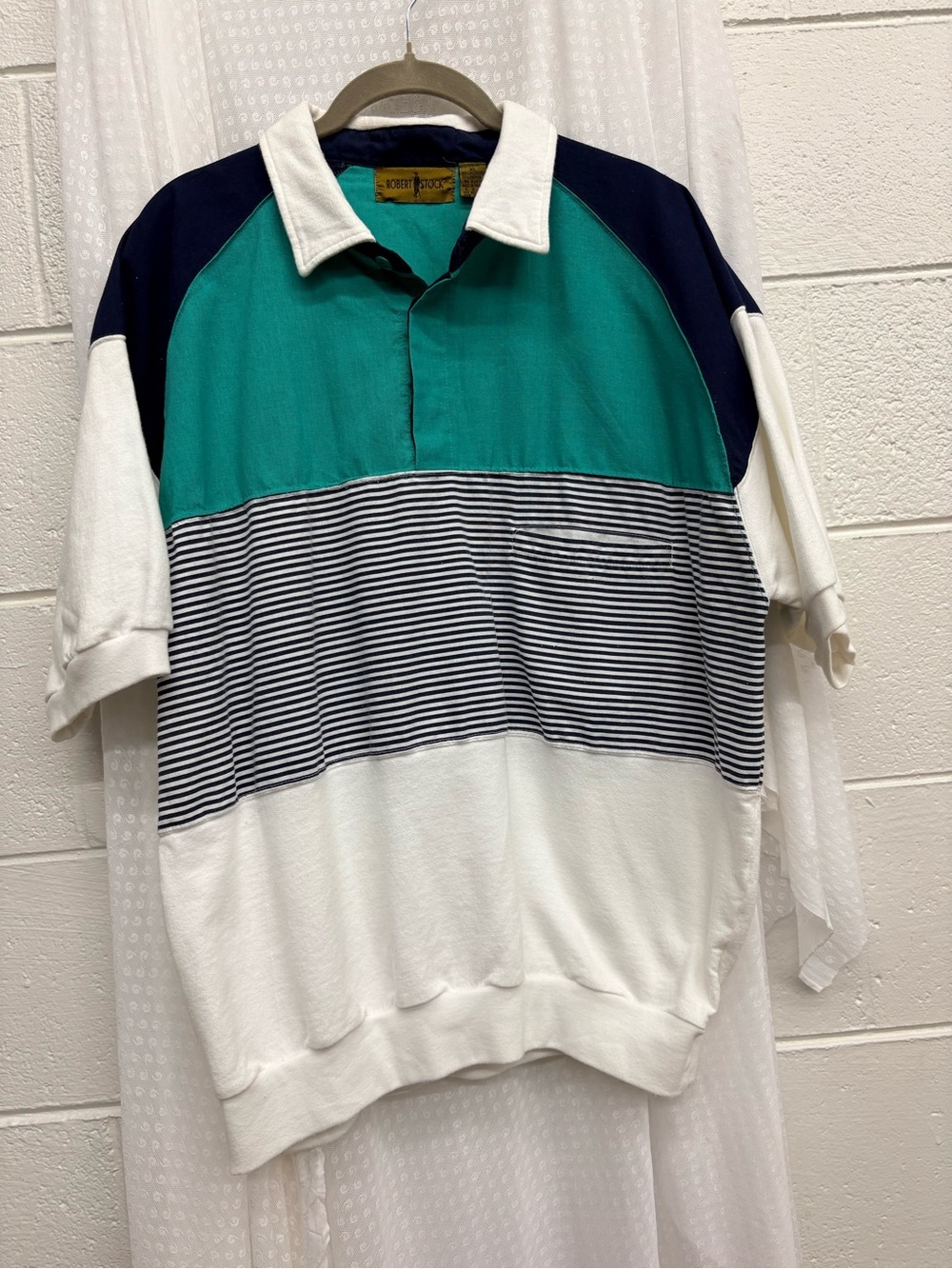 Robert Stock Vintage Green, Navy & White Colorblock Rugby Polo
